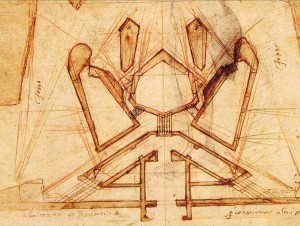 Michelangelo Buonarotti’s drawings for the fortifications of Florence, made in 1528-9. Courtesy of the Casa Buonarotti, Florence, Italy.